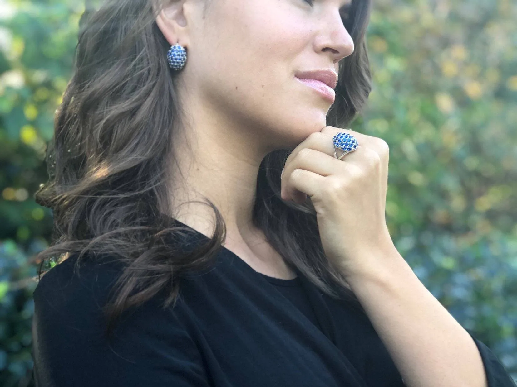 Cluster Sapphire Ring - Unique Statement Ring - Blue Sphere Ring