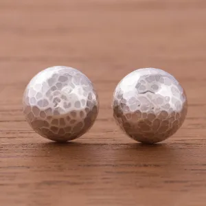 Combination Finish Sterling Silver Stud Earrings 'Modern Moons' | NOVICA