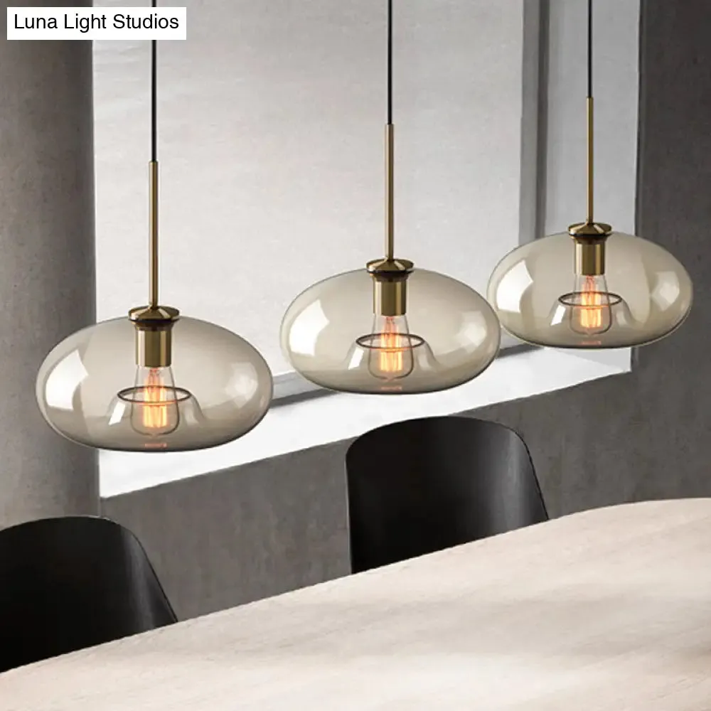 Contemporary Brass Suspension Lamp with Clear Glass Shade - Dining Room Pendant Light, 7"/10"/11" Wide