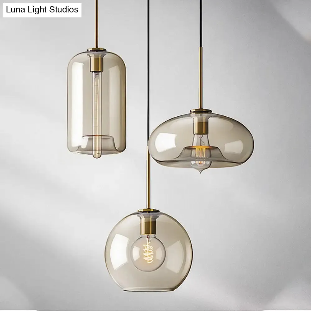 Contemporary Brass Suspension Lamp with Clear Glass Shade - Dining Room Pendant Light, 7"/10"/11" Wide