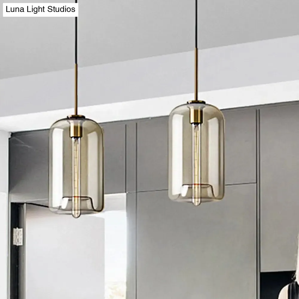 Contemporary Brass Suspension Lamp with Clear Glass Shade - Dining Room Pendant Light, 7"/10"/11" Wide