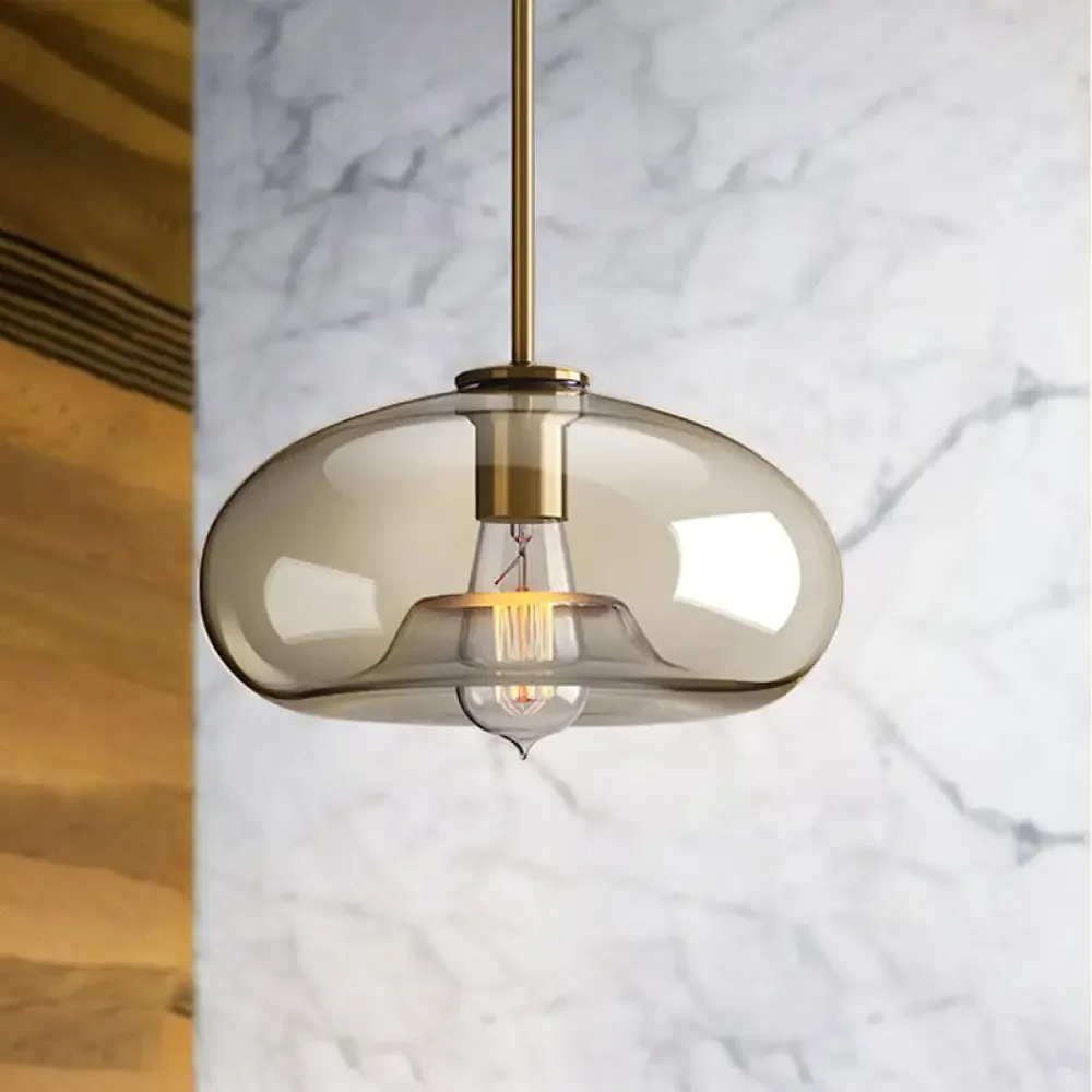 Contemporary Brass Suspension Lamp with Clear Glass Shade - Dining Room Pendant Light, 7"/10"/11" Wide