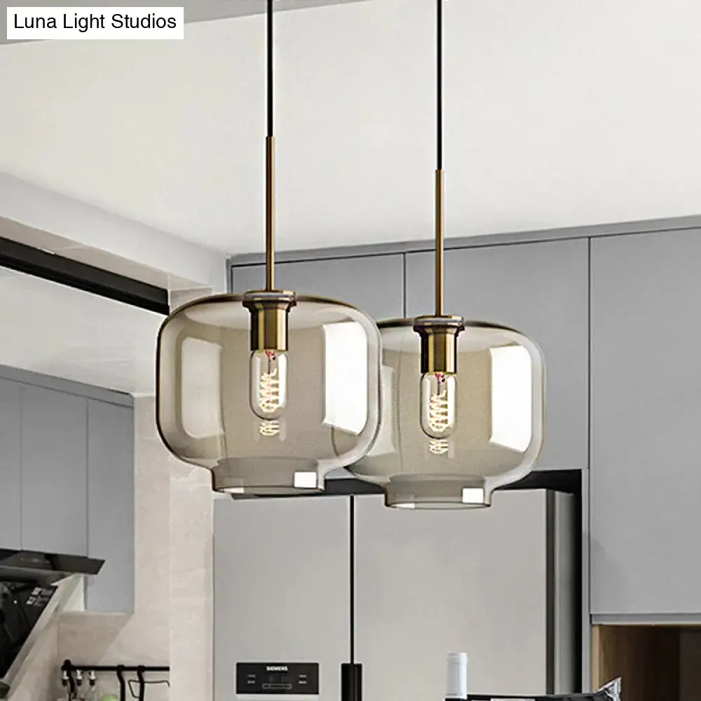 Contemporary Brass Suspension Lamp with Clear Glass Shade - Dining Room Pendant Light, 7"/10"/11" Wide