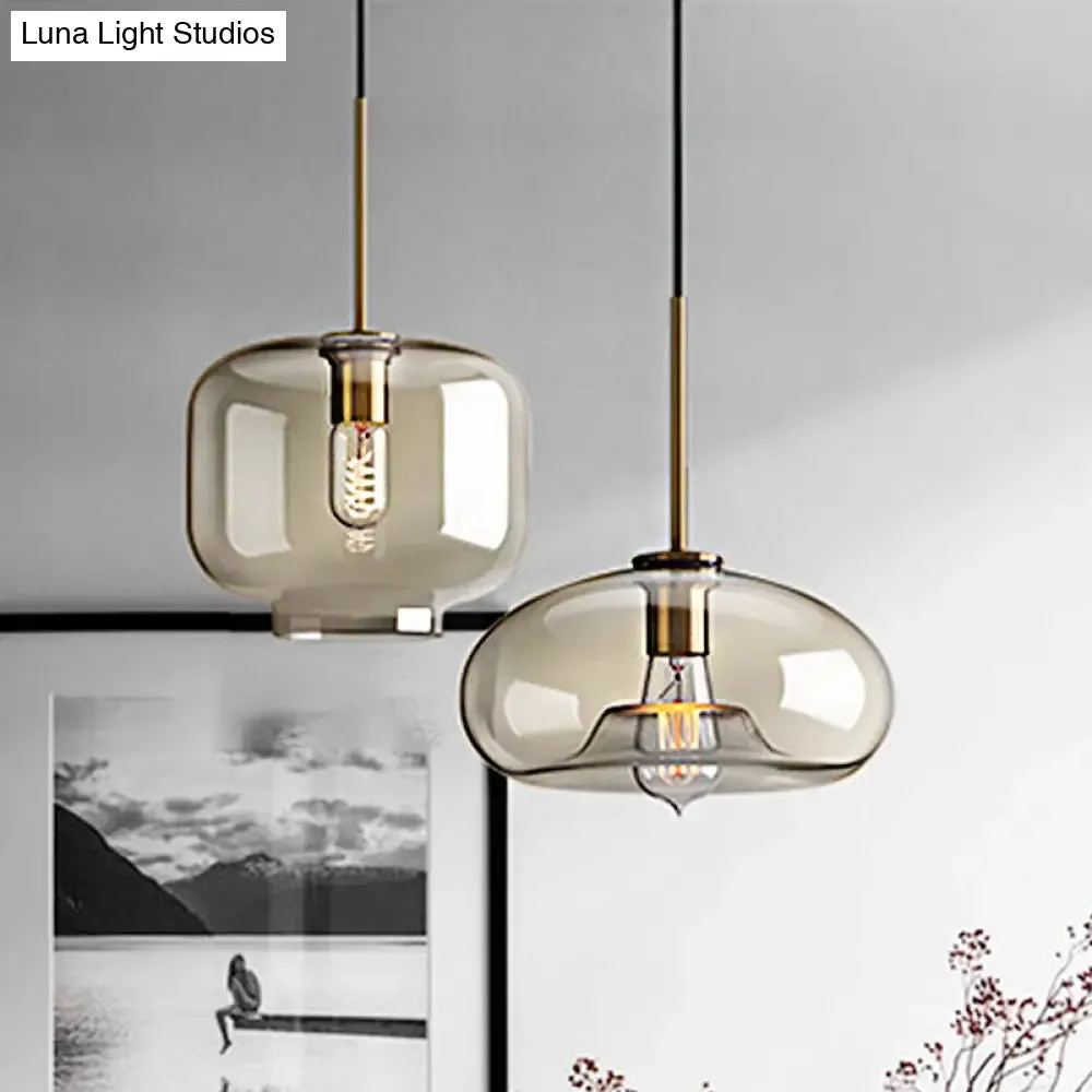 Contemporary Brass Suspension Lamp with Clear Glass Shade - Dining Room Pendant Light, 7"/10"/11" Wide