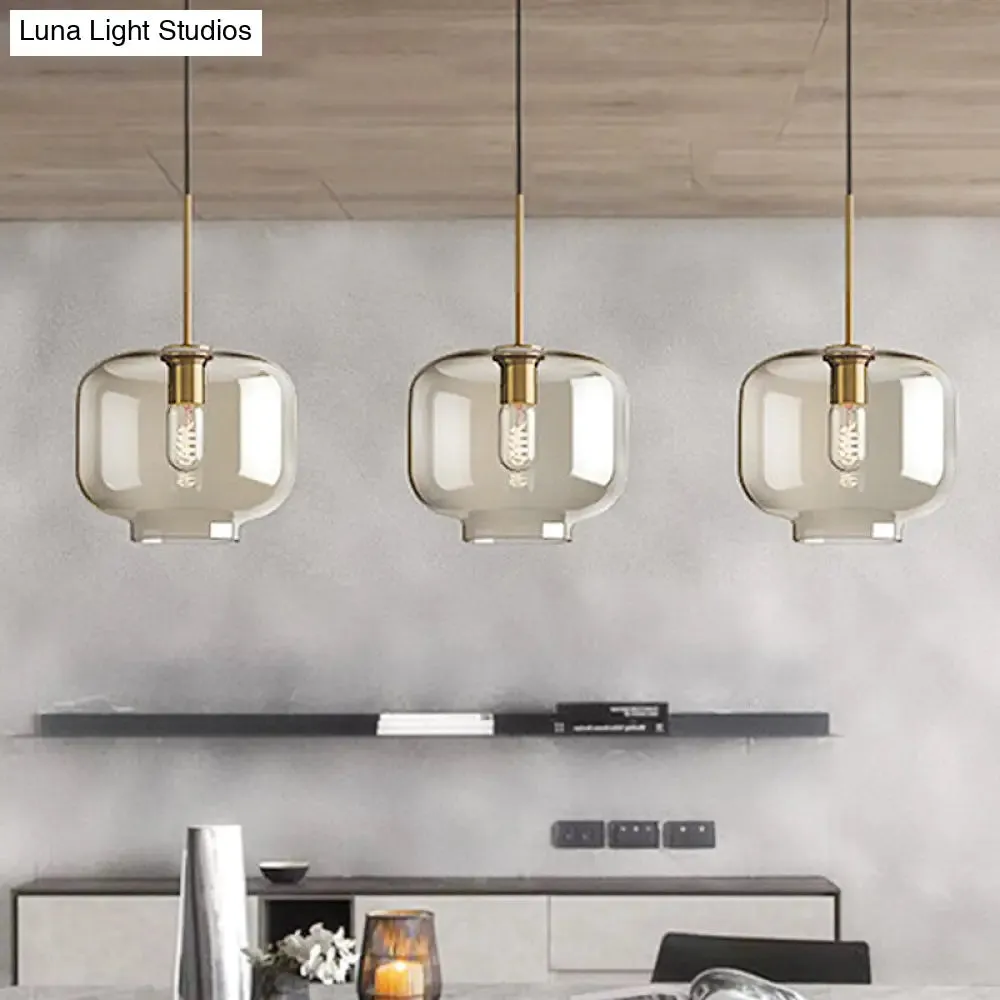 Contemporary Brass Suspension Lamp with Clear Glass Shade - Dining Room Pendant Light, 7"/10"/11" Wide