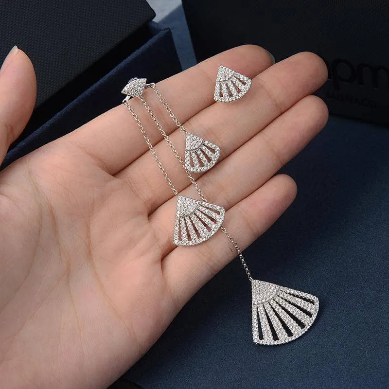 Created Diamond Unique and Sweet Fan-shaped Asymmetrical Earrings