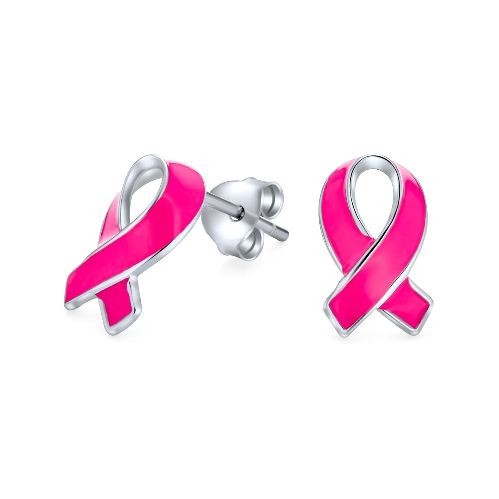 Created Opal Pink Ribbon For Breast Cancer Awareness Stud Earrings