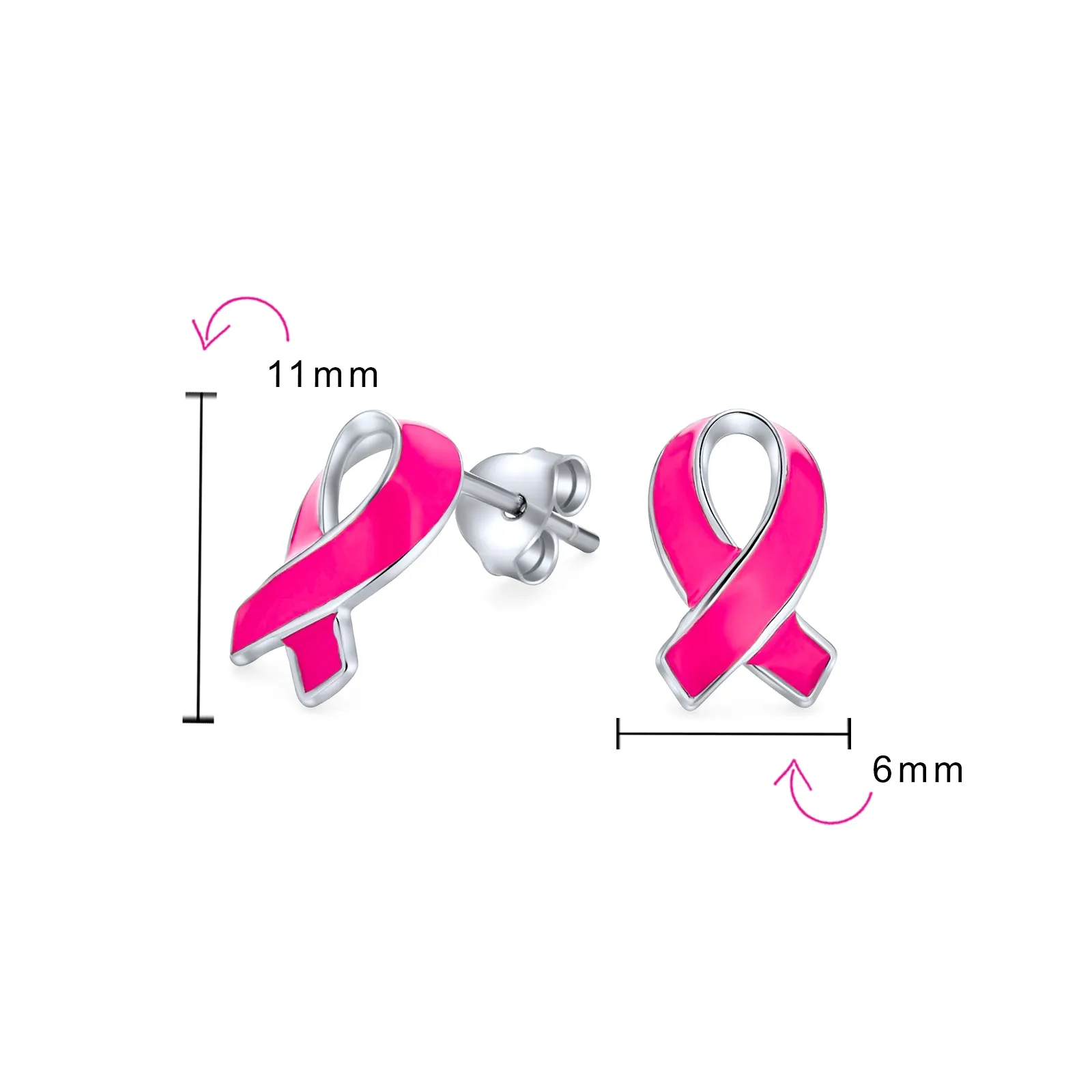 Created Opal Pink Ribbon For Breast Cancer Awareness Stud Earrings