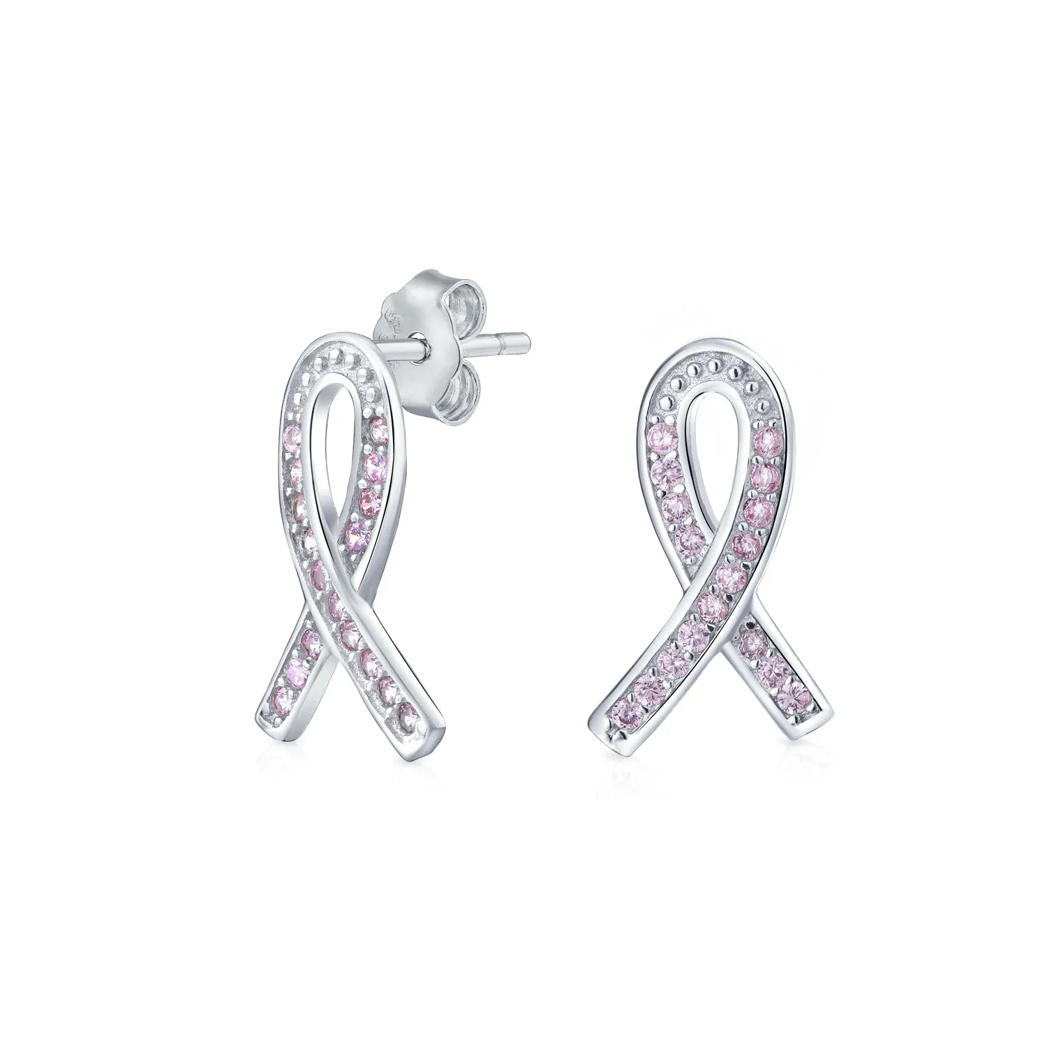 Created Opal Pink Ribbon For Breast Cancer Awareness Stud Earrings