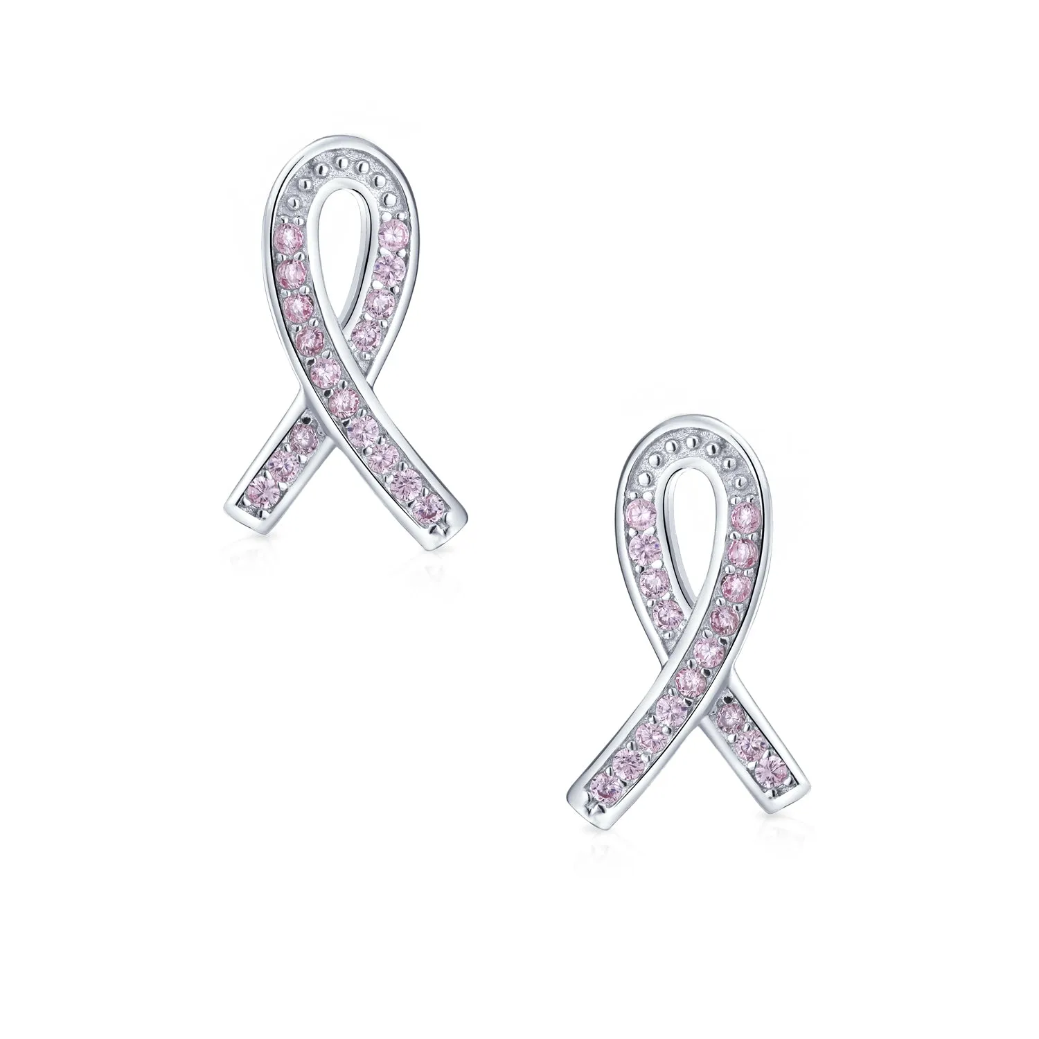 Created Opal Pink Ribbon For Breast Cancer Awareness Stud Earrings