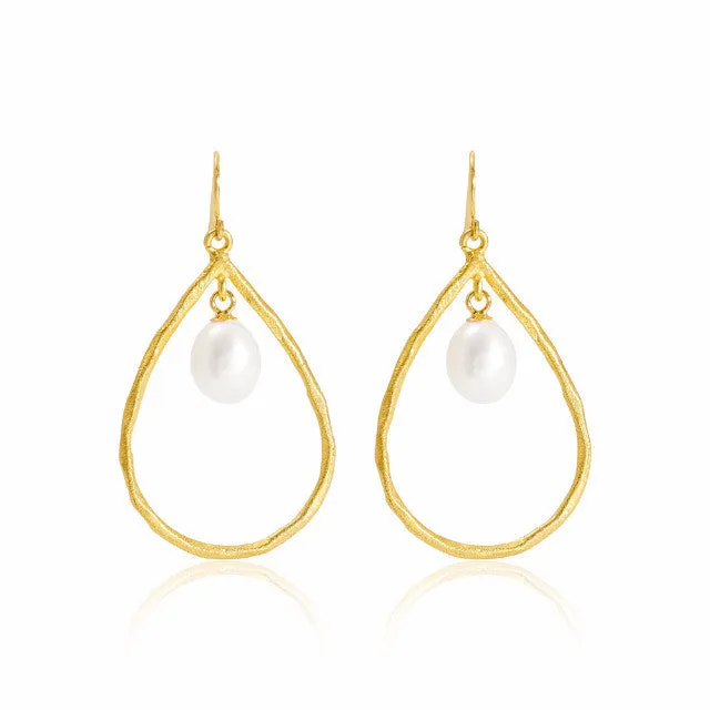 Credo Brushed Gold Vermeil & Pearl Drop Earrings