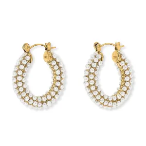 Credo Chunky Gold Plated Hoop Earrings with Small Mother of Pearl Beads