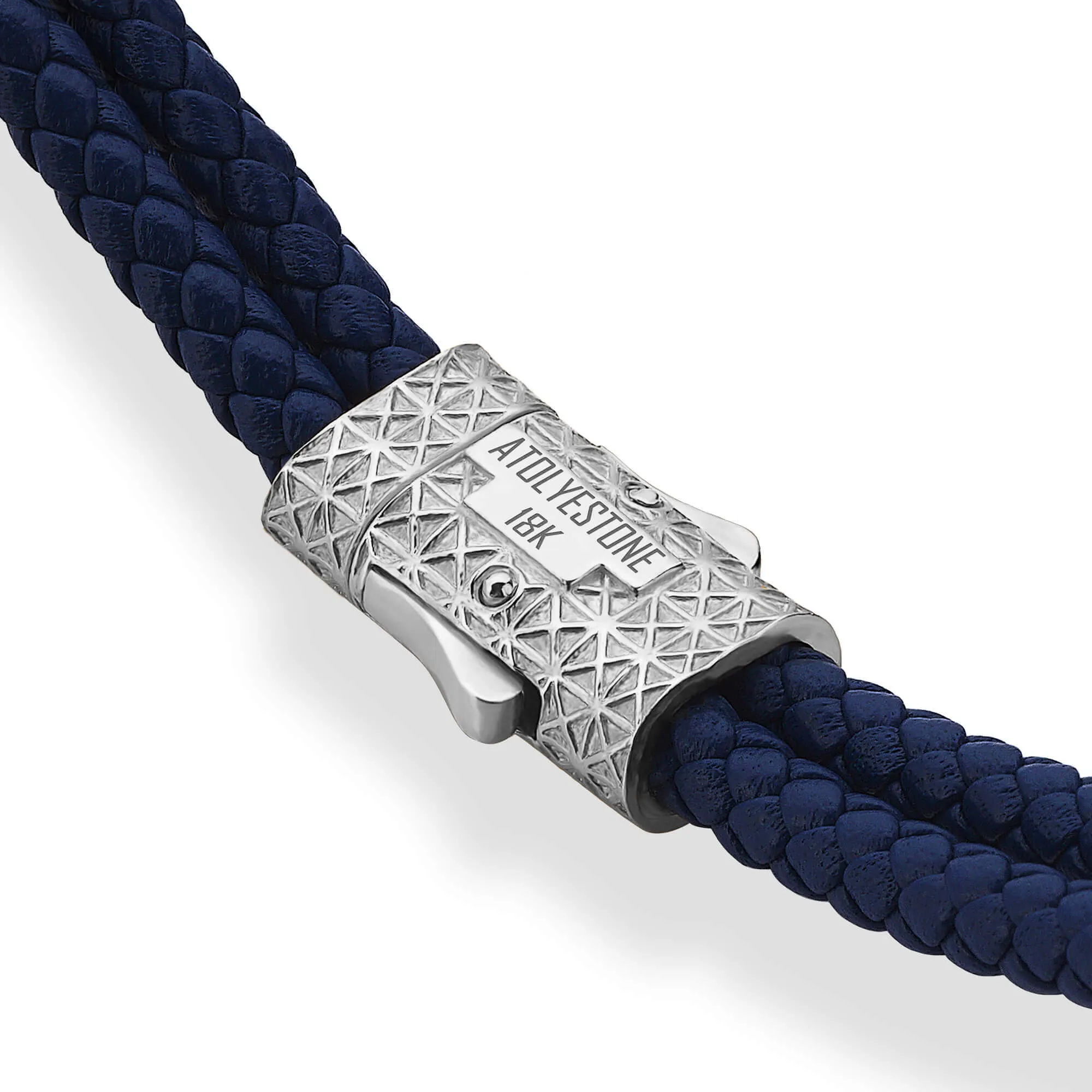 Cuban Links Leather Bracelet - Solid White Gold