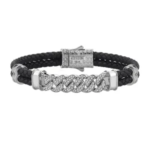 Cuban Links Leather Bracelet - Solid White Gold