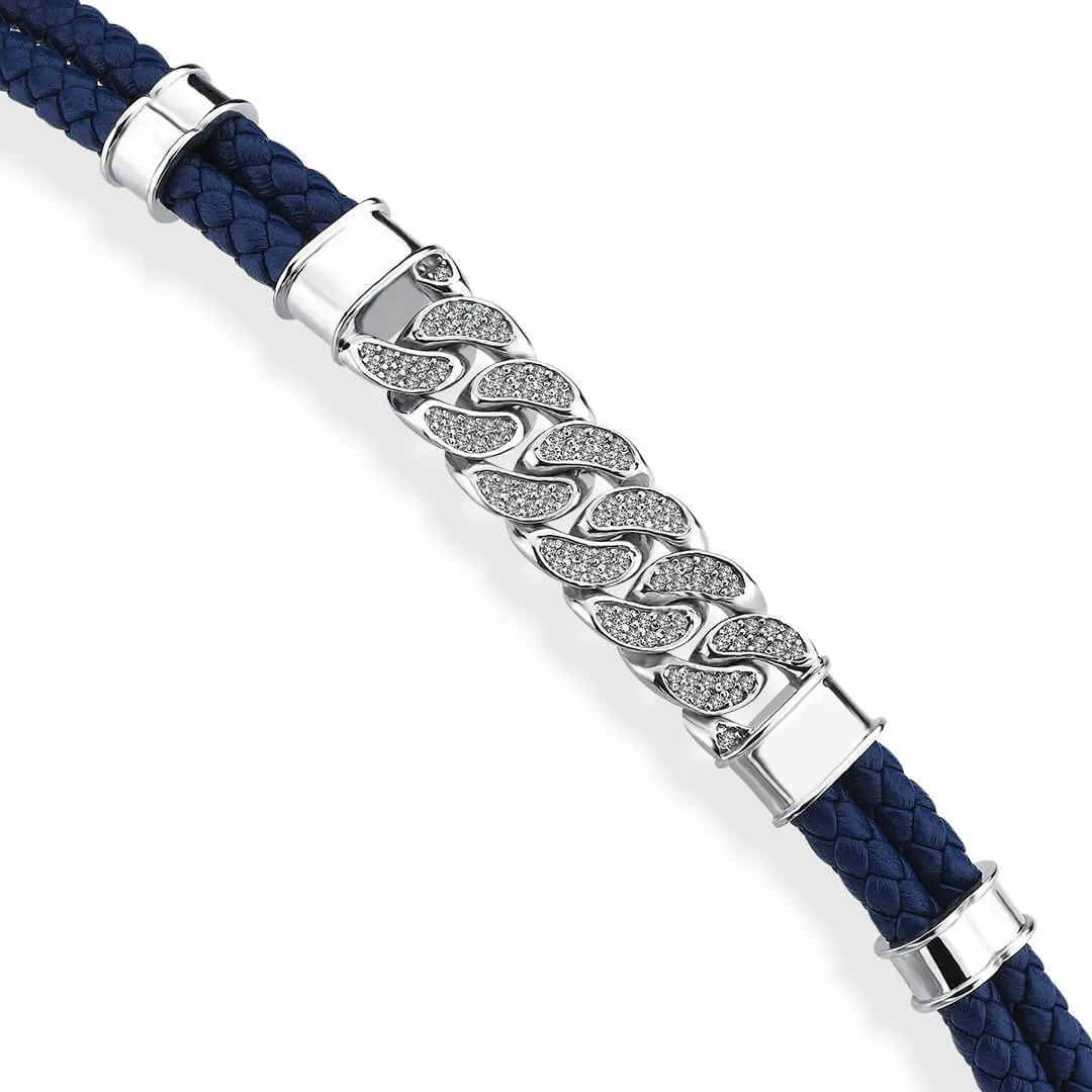 Cuban Links Leather Bracelet - Solid White Gold