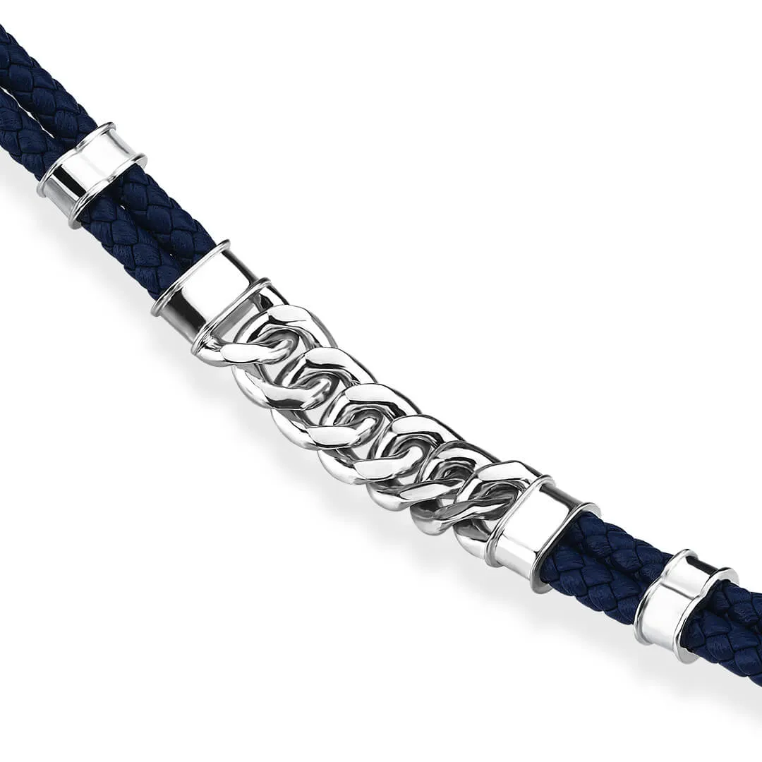 Cuban Links Leather Bracelet - Solid White Gold