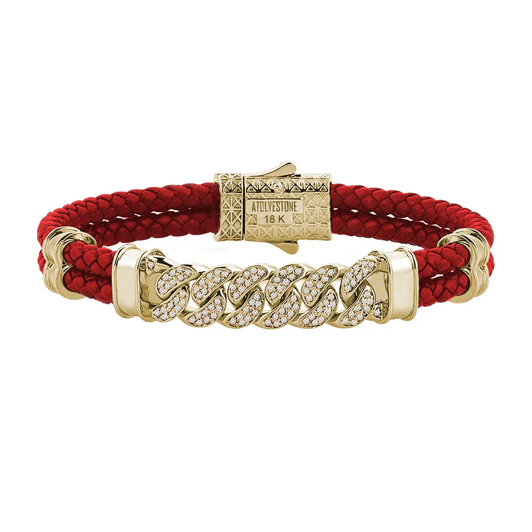 Cuban Links Leather Bracelet - Solid Yellow Gold