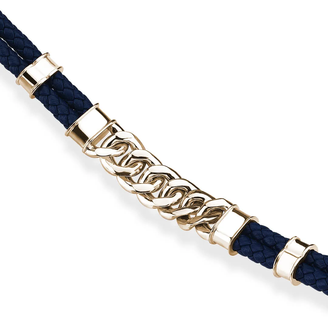 Cuban Links Leather Bracelet - Solid Yellow Gold