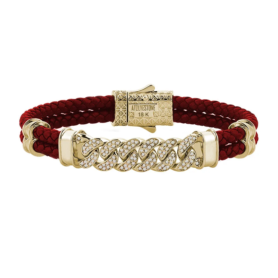 Cuban Links Leather Bracelet - Solid Yellow Gold