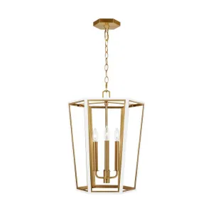 Curt 16 in. 3 Lights Pendant Light White & Brass Finish