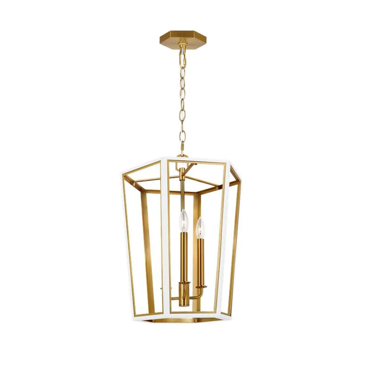 Curt 16 in. 3 Lights Pendant Light White & Brass Finish