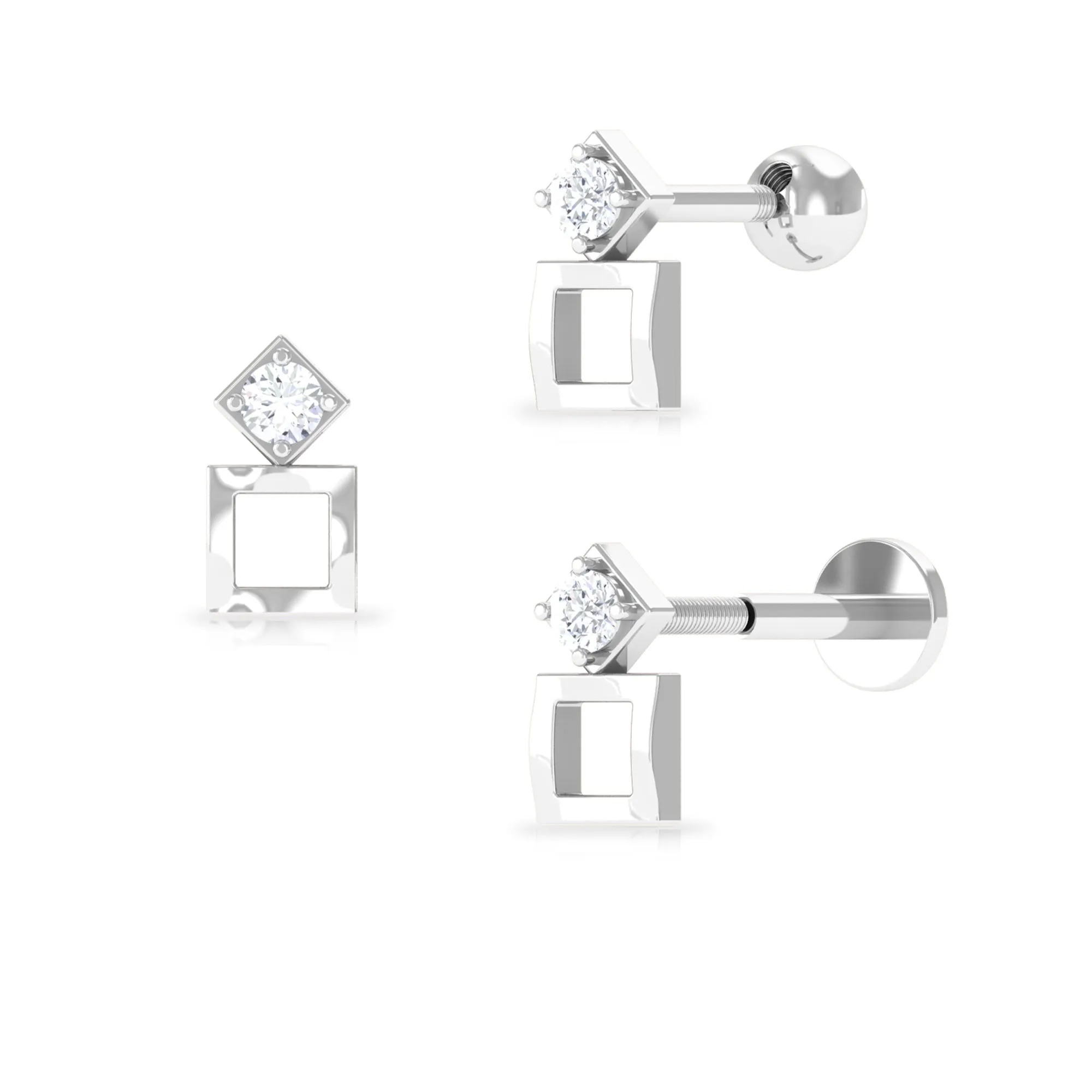 Dainty Round Diamond Square Tragus Earring