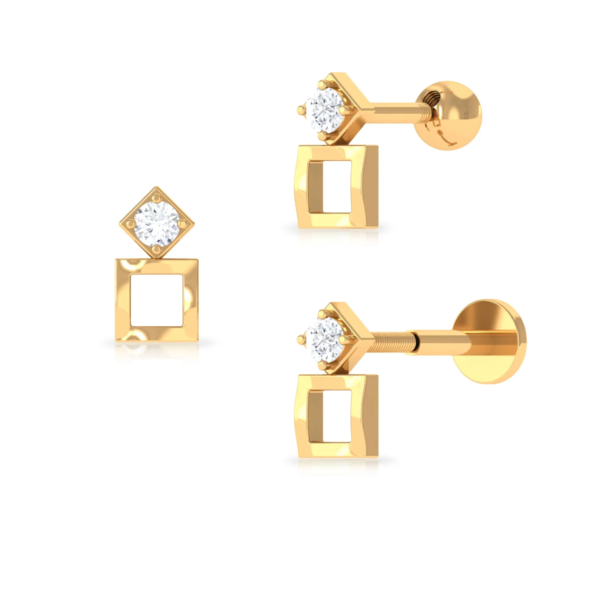 Dainty Round Diamond Square Tragus Earring