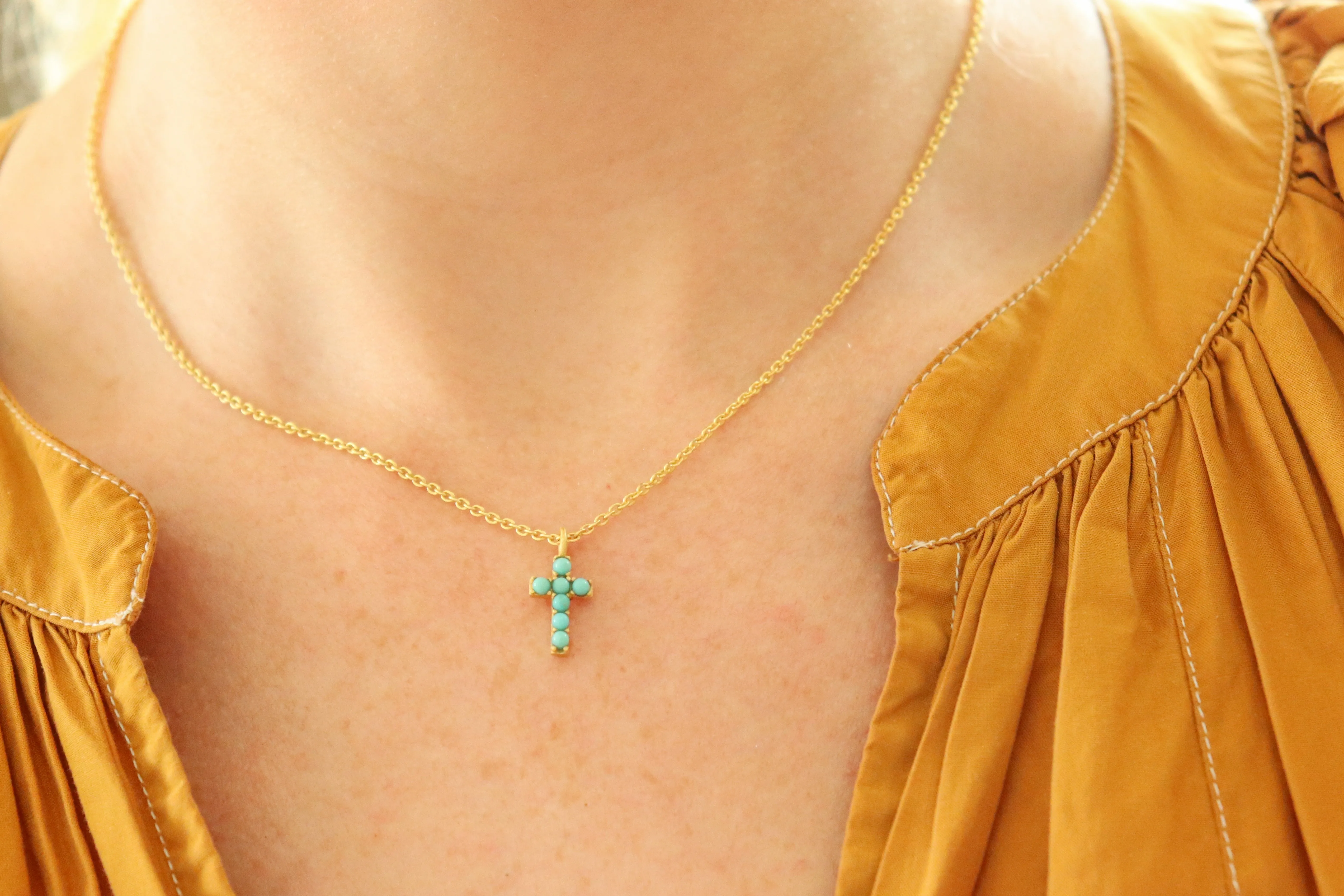 Dainty Turquoise Cross Necklace