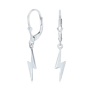 Delicate Minimalist Geometric Lightning Bolt Dangle Earrings in Sterling Silver