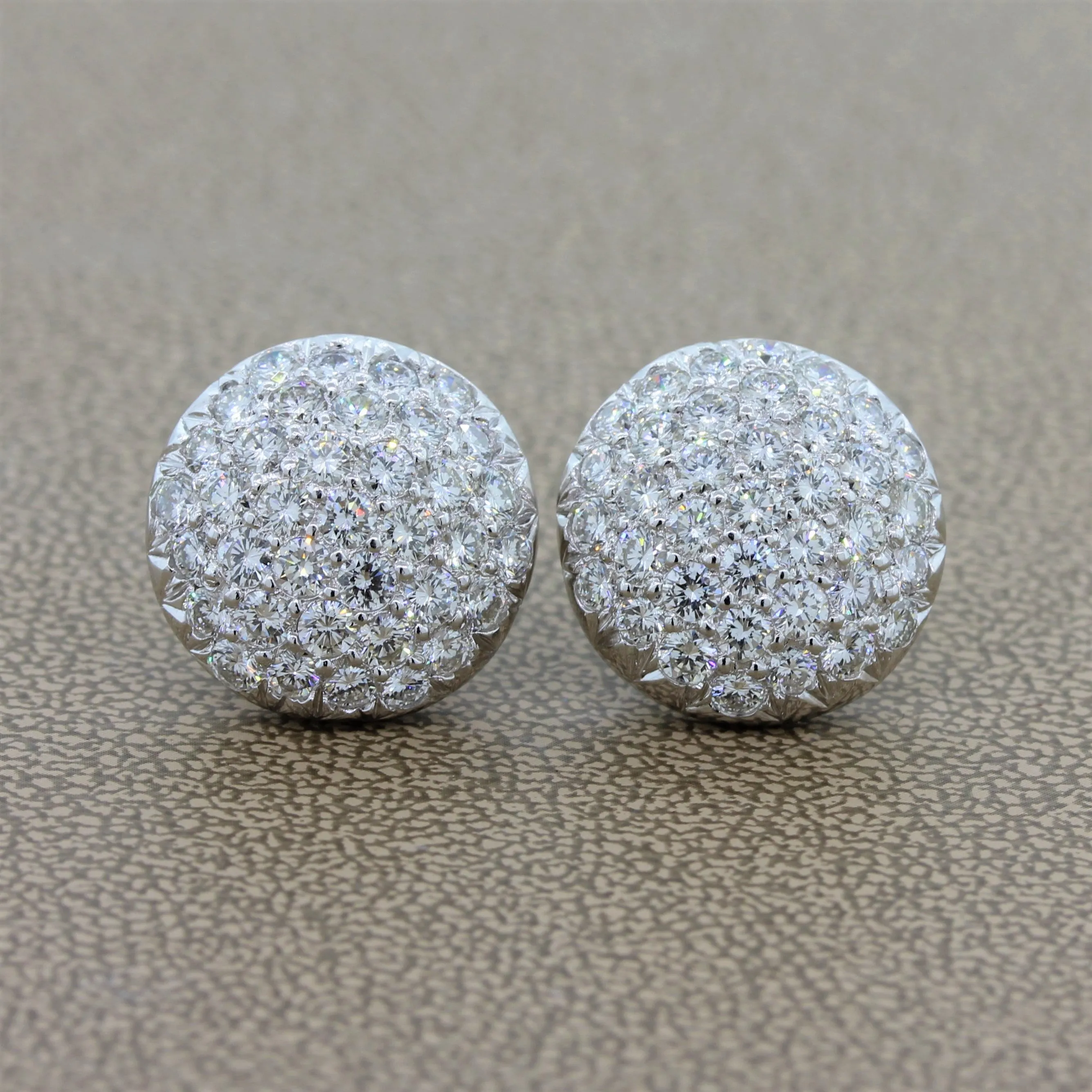 Diamond Platinum Cluster Button Earrings