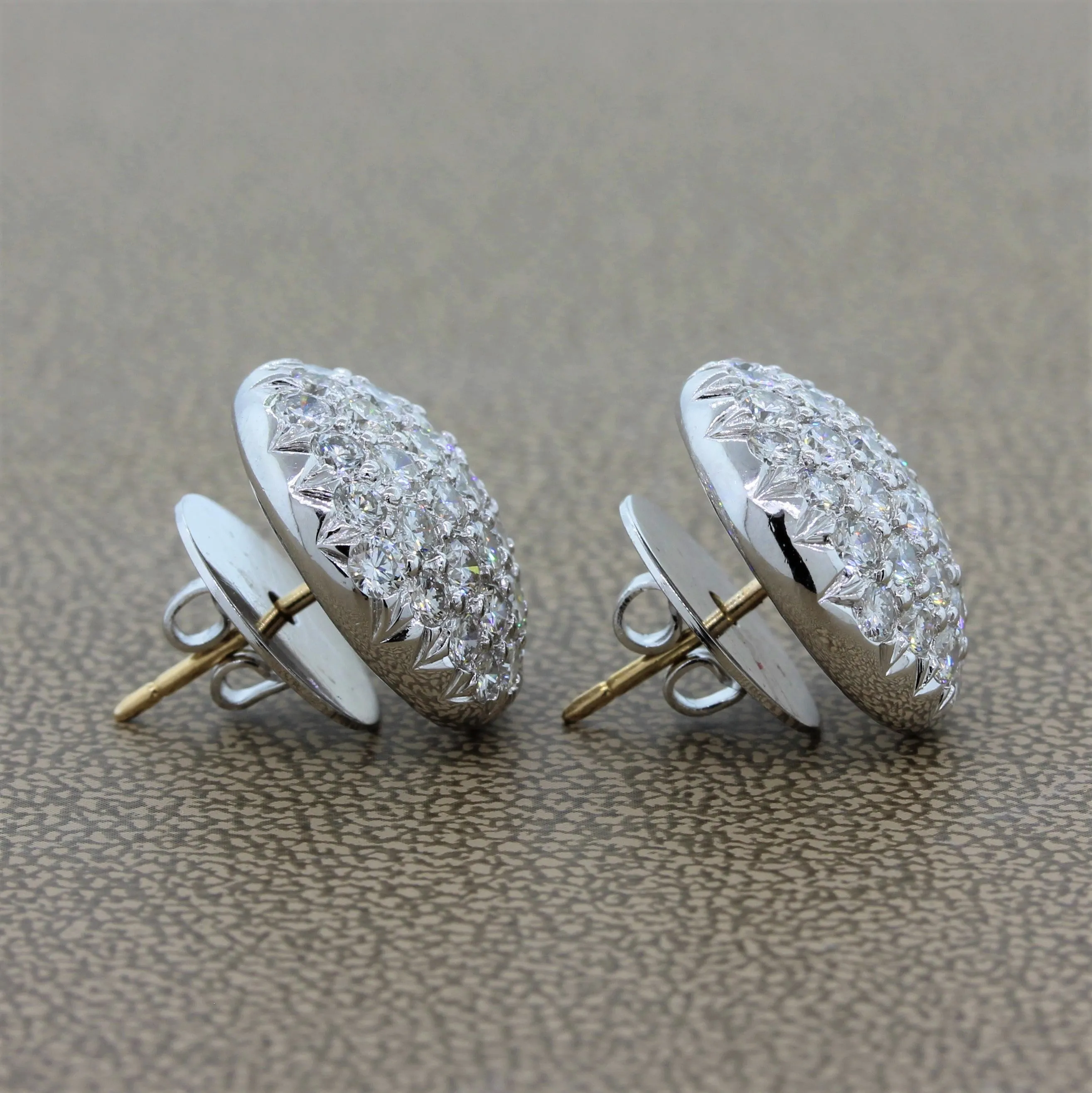 Diamond Platinum Cluster Button Earrings