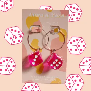 DICE EARRING Hot Pink