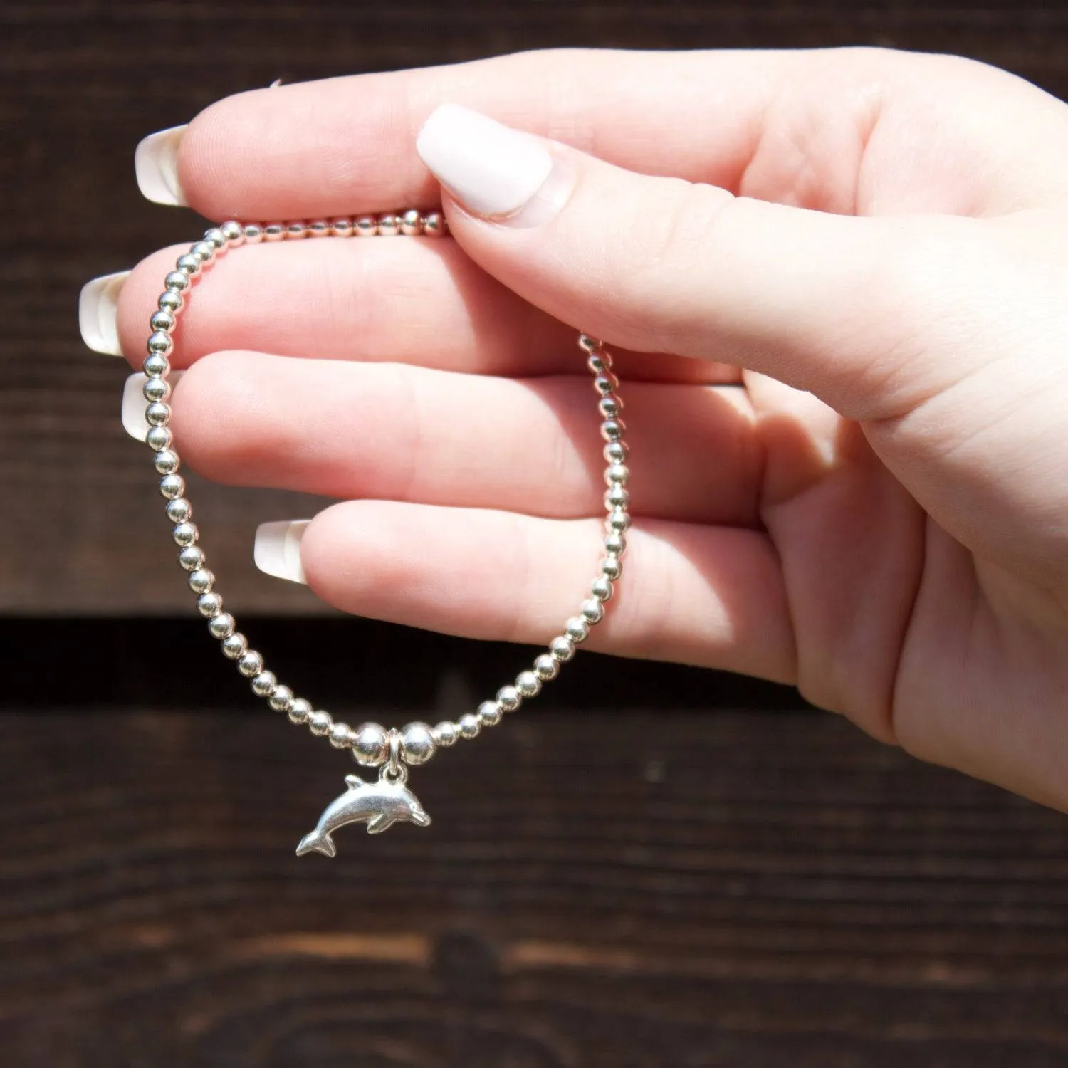 Dolphin on Silver Ball Bead Bracelet