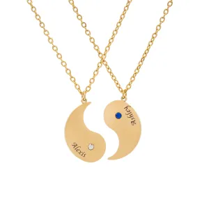 Double Yin & Yang Pendant Necklace with Birthstone