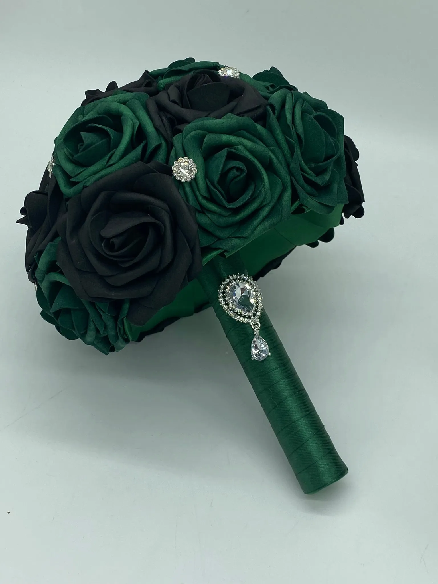 Emerald Green Real Touch Roses Brooch Bouquet l Boutonniere l Corsage l Broom l GRB001