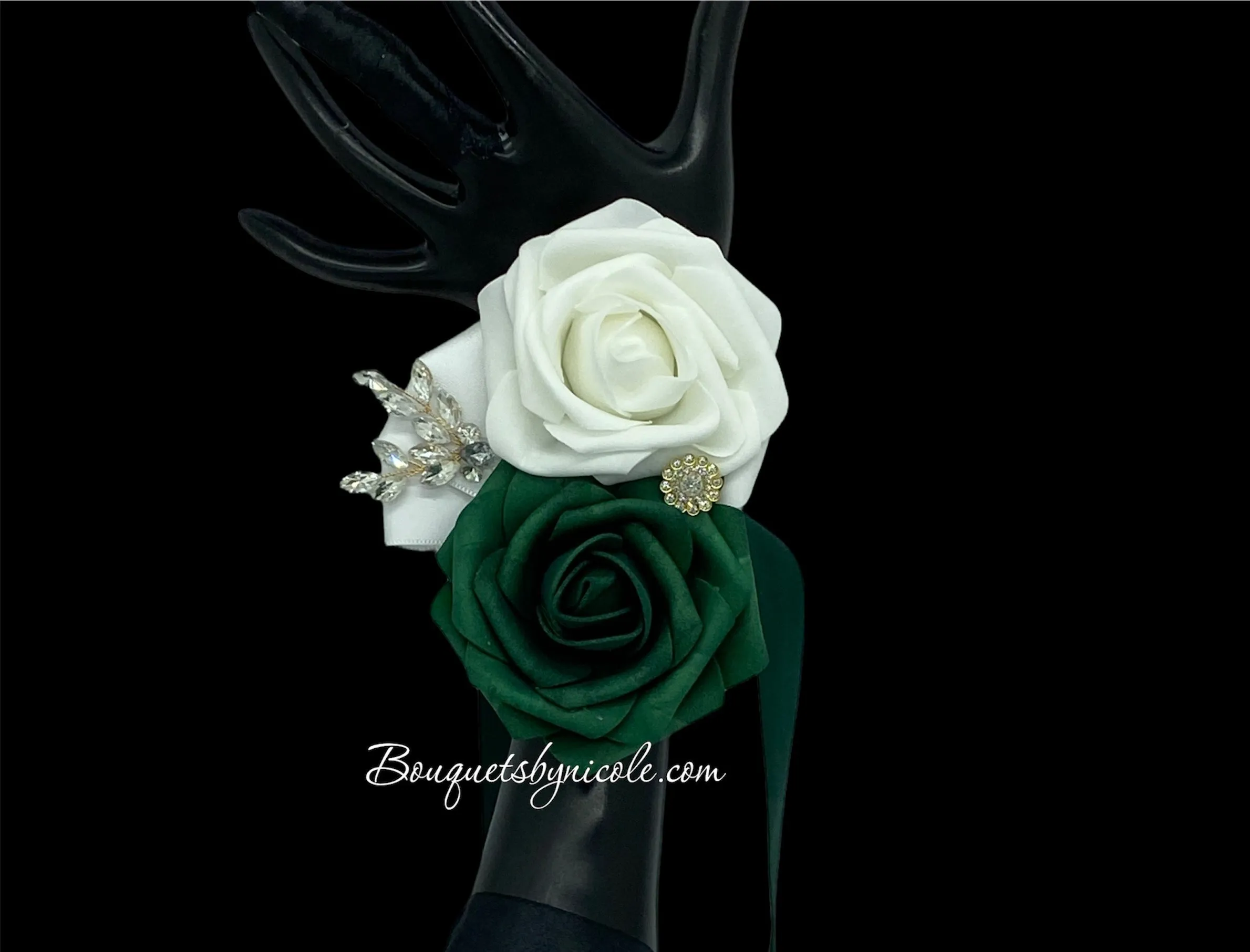 Emerald Green Real Touch Roses Brooch Bouquet l Boutonniere l Corsage l Broom l GRB001