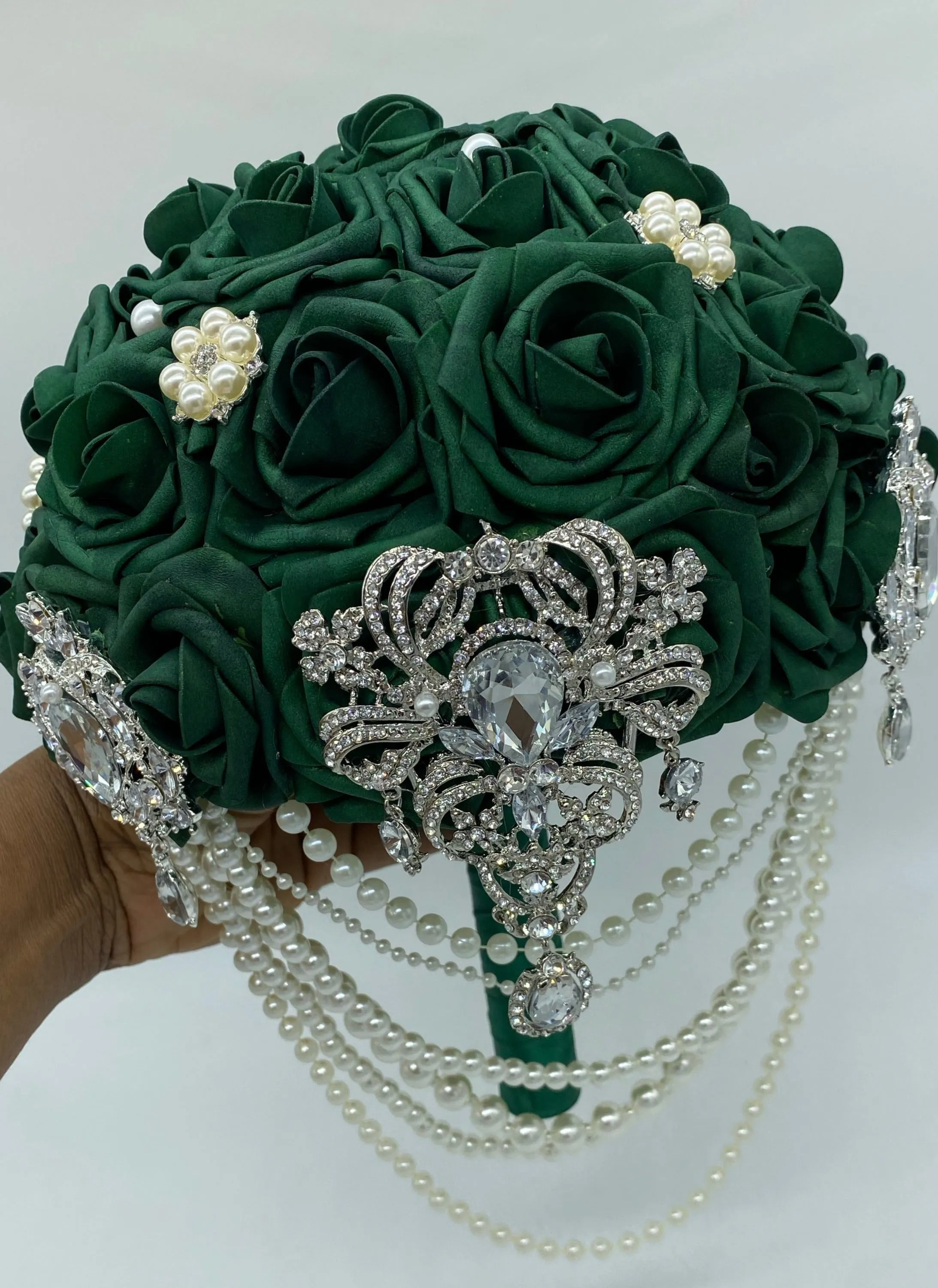 Emerald Green Real Touch Roses Brooch Bouquet l Boutonniere l Corsage l Broom l GRB001