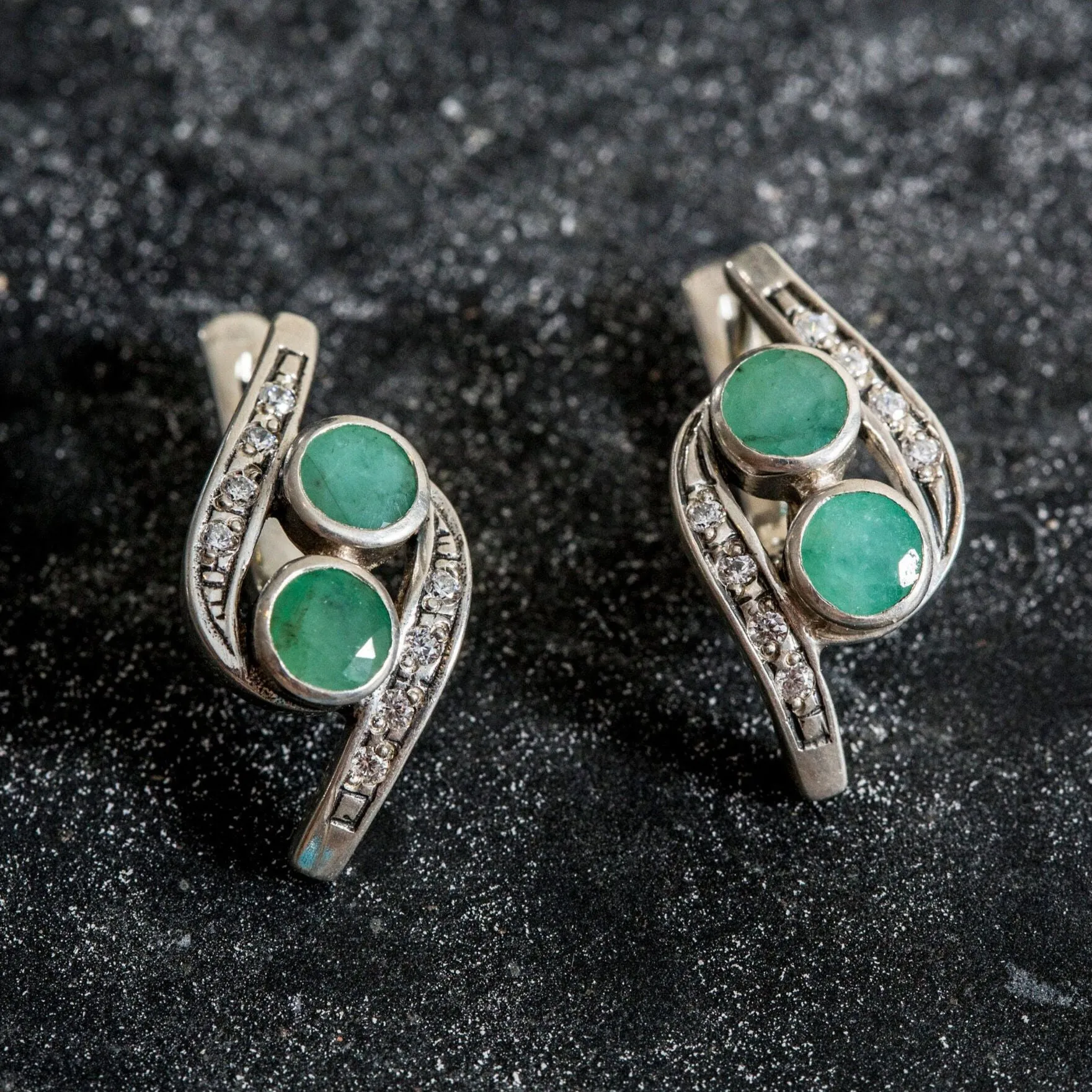 Emerald Vintage Earrings - Green Gemstone Earrings - Bypass Emerald Earrings