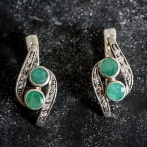 Emerald Vintage Earrings - Green Gemstone Earrings - Bypass Emerald Earrings