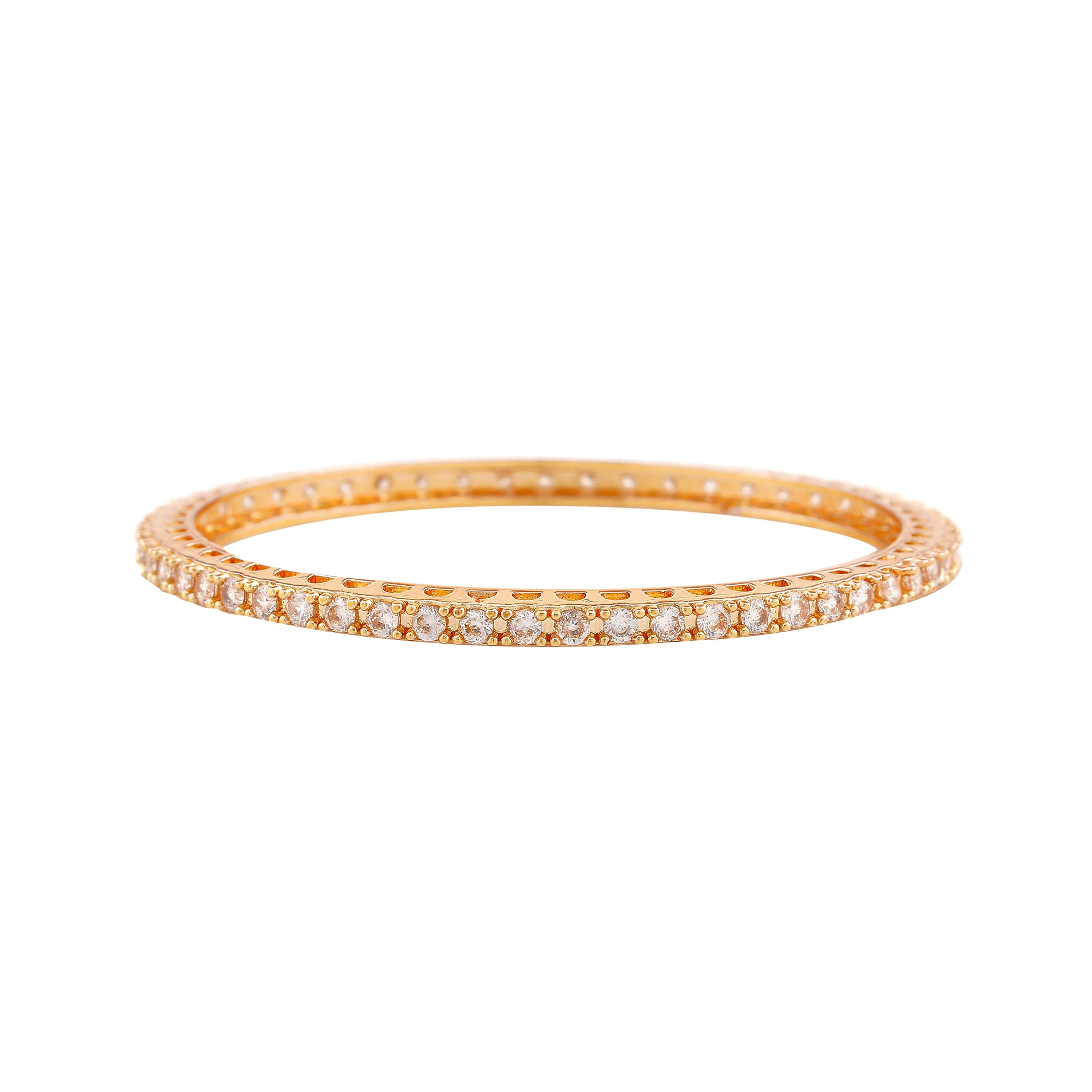 Estele Gold Plated Dazzling White American Diamond Bangles | Available in 2:6 & 2:8 Sizes |A Perfect Blend of Elegance & Glamour for Women