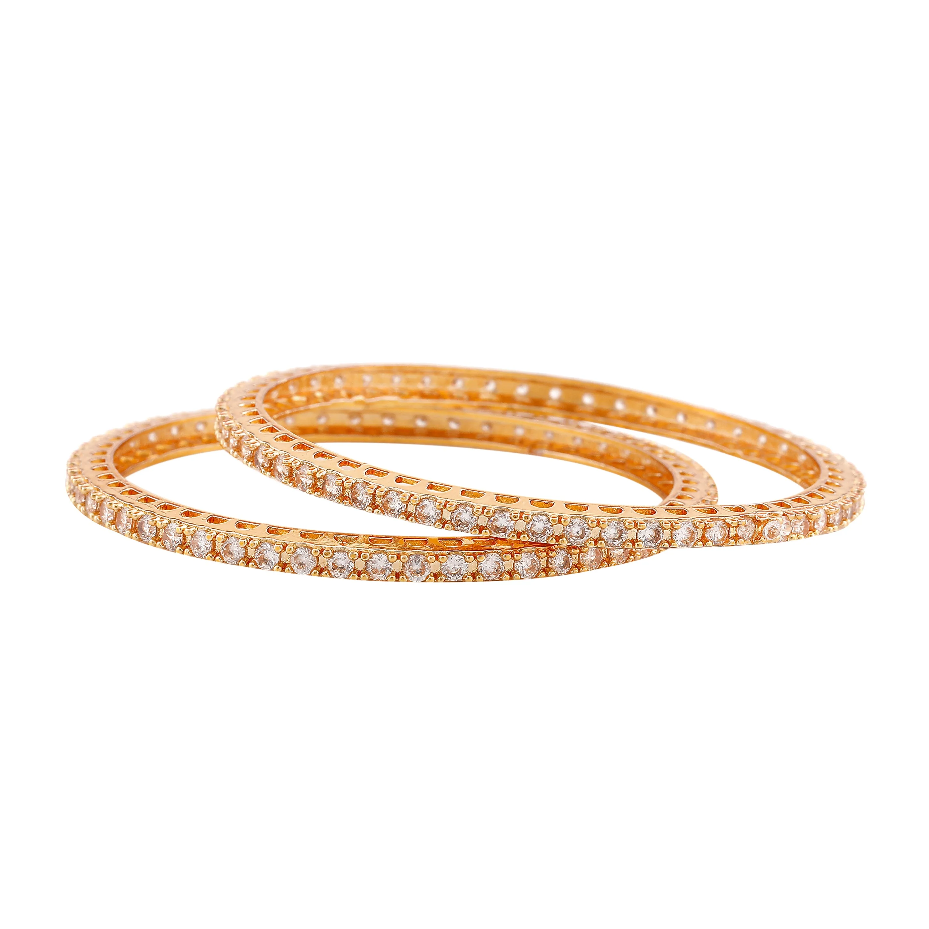 Estele Gold Plated Dazzling White American Diamond Bangles | Available in 2:6 & 2:8 Sizes |A Perfect Blend of Elegance & Glamour for Women