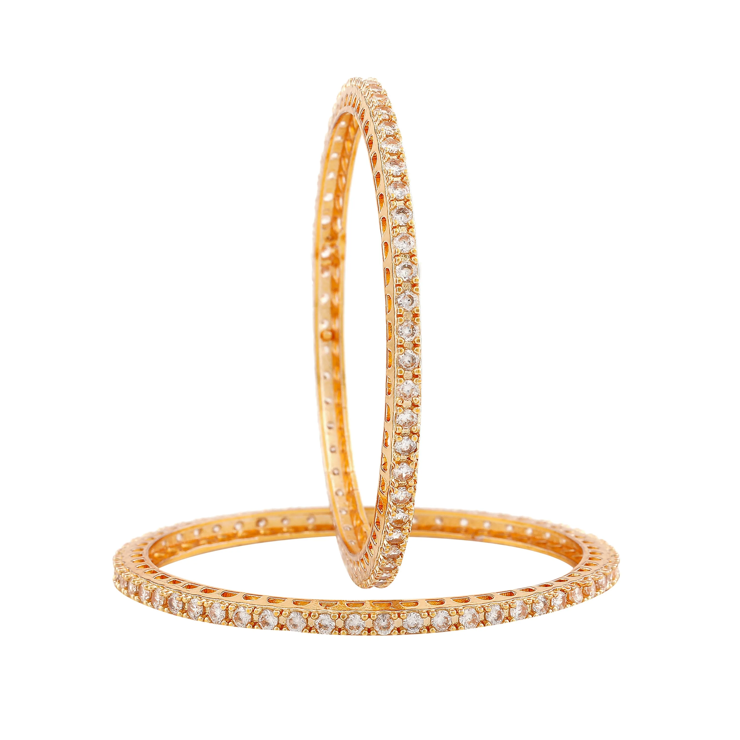 Estele Gold Plated Dazzling White American Diamond Bangles | Available in 2:6 & 2:8 Sizes |A Perfect Blend of Elegance & Glamour for Women