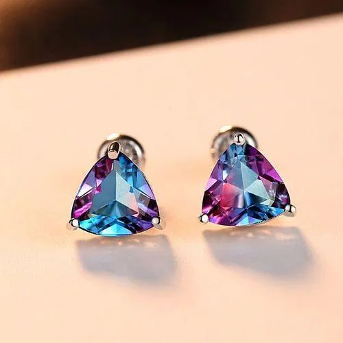 FB305 Irregular Purple Geometric 925 Sterling Silver Earrings Charm Jewelry