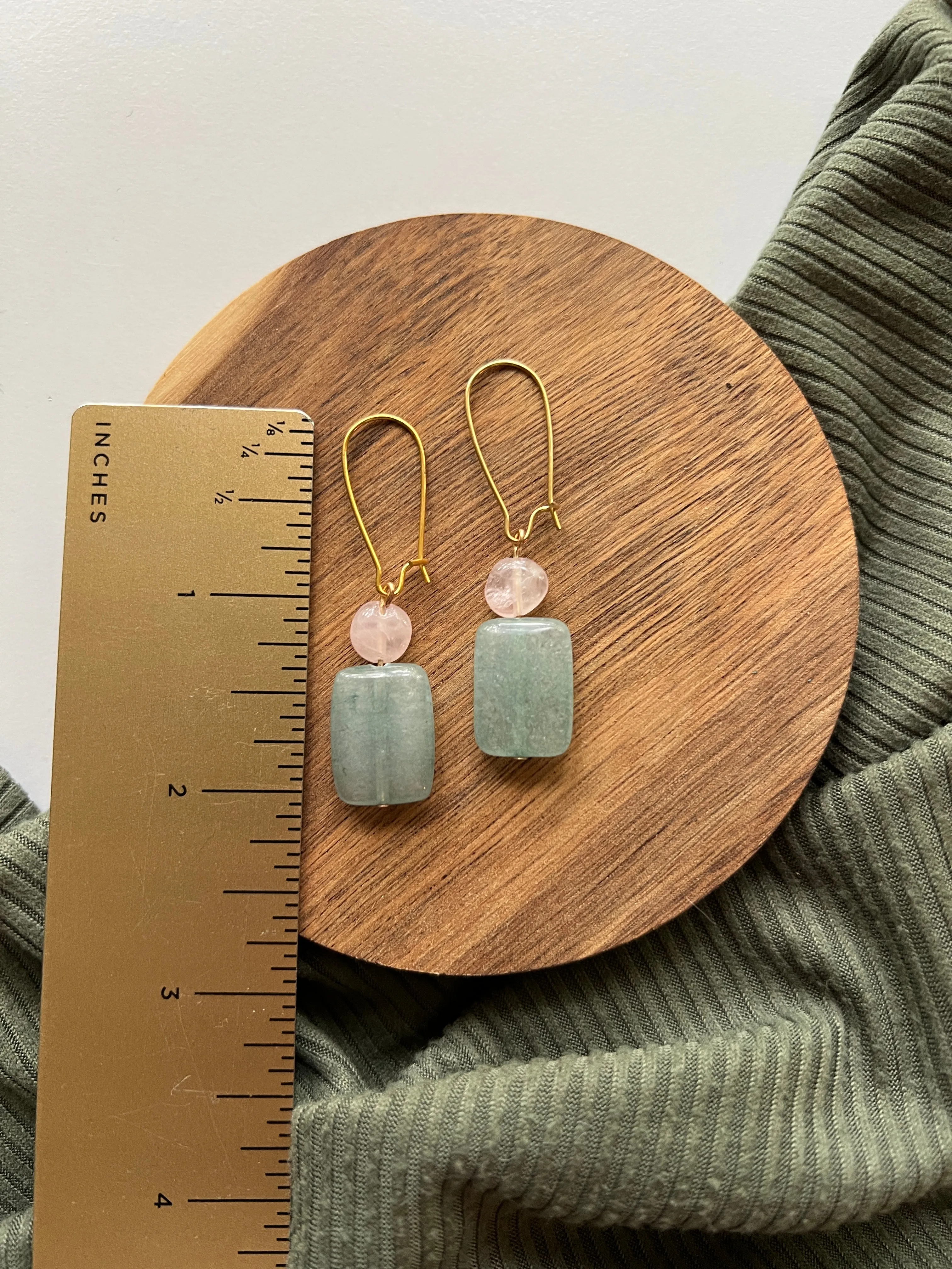 Fern | Aventurine   Rose Quartz Earrings