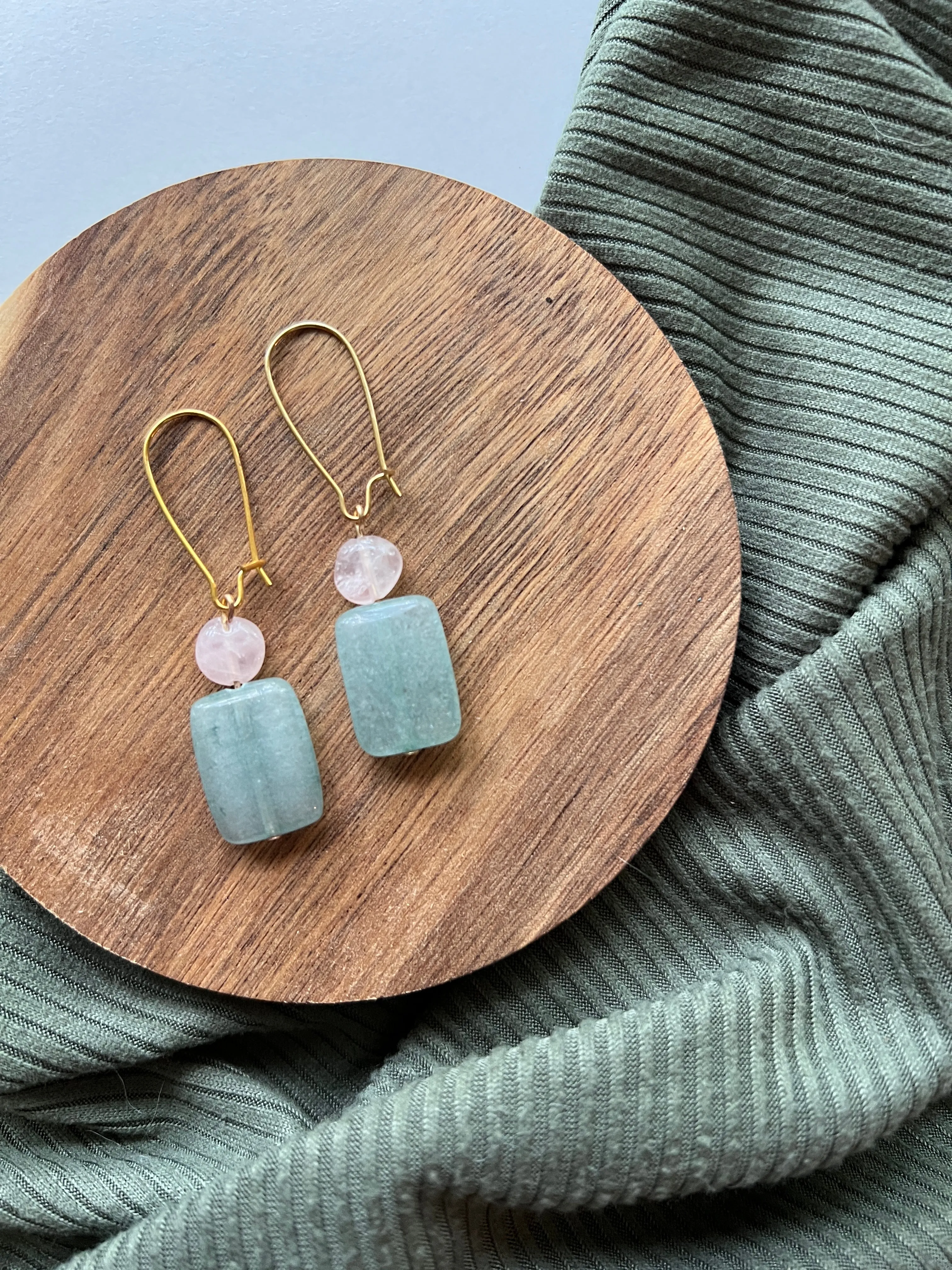 Fern | Aventurine   Rose Quartz Earrings