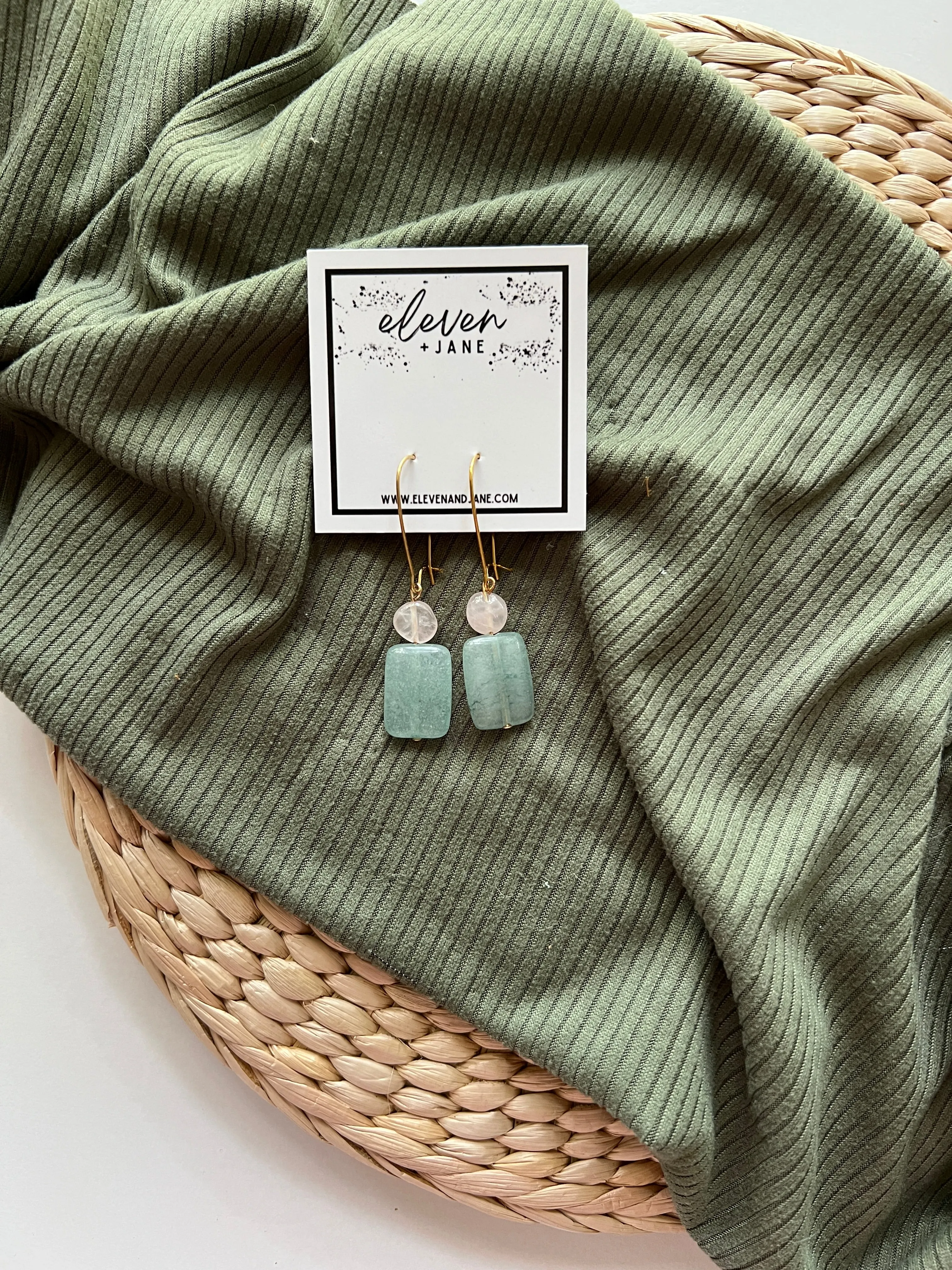 Fern | Aventurine   Rose Quartz Earrings