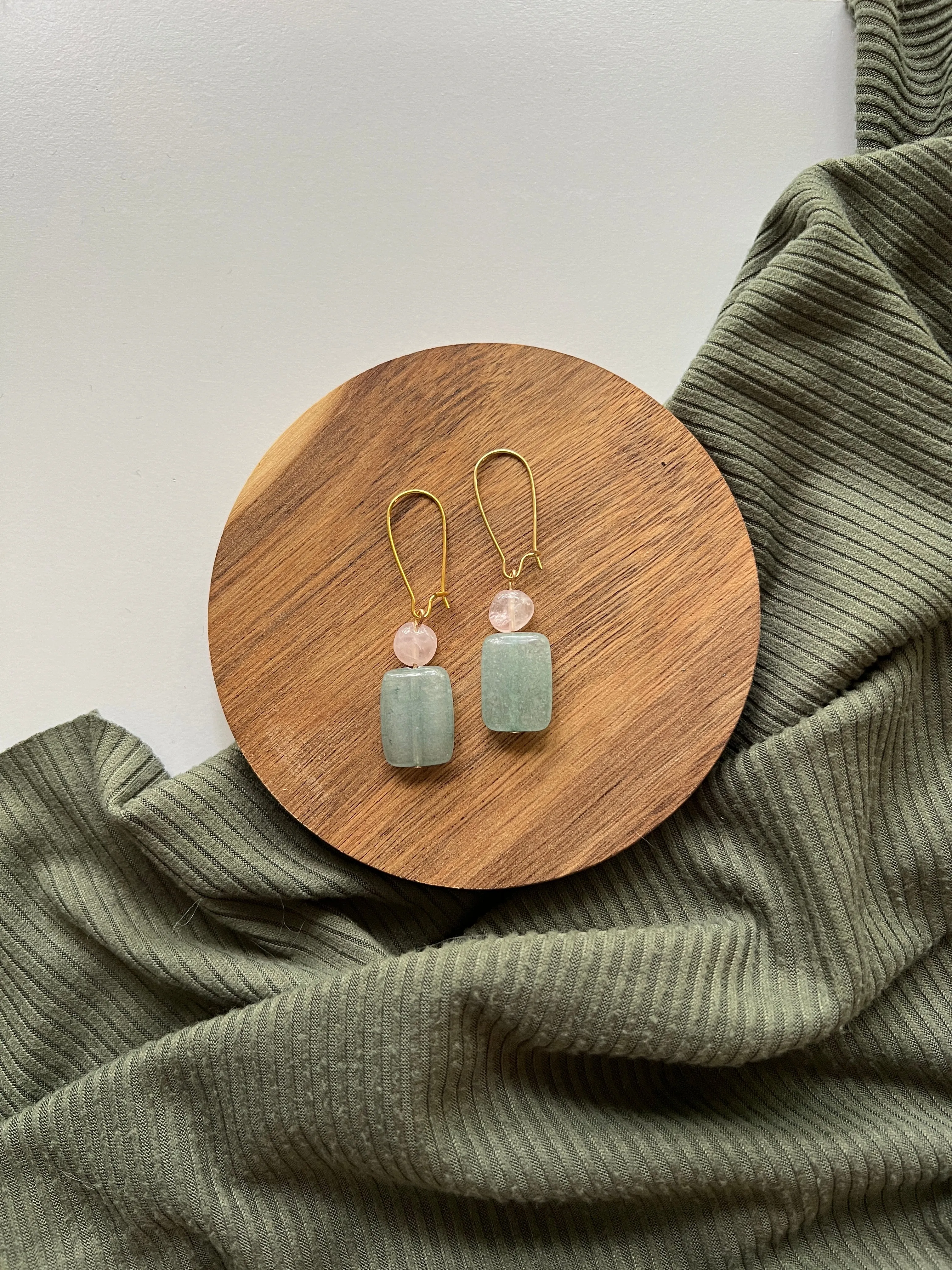 Fern | Aventurine   Rose Quartz Earrings