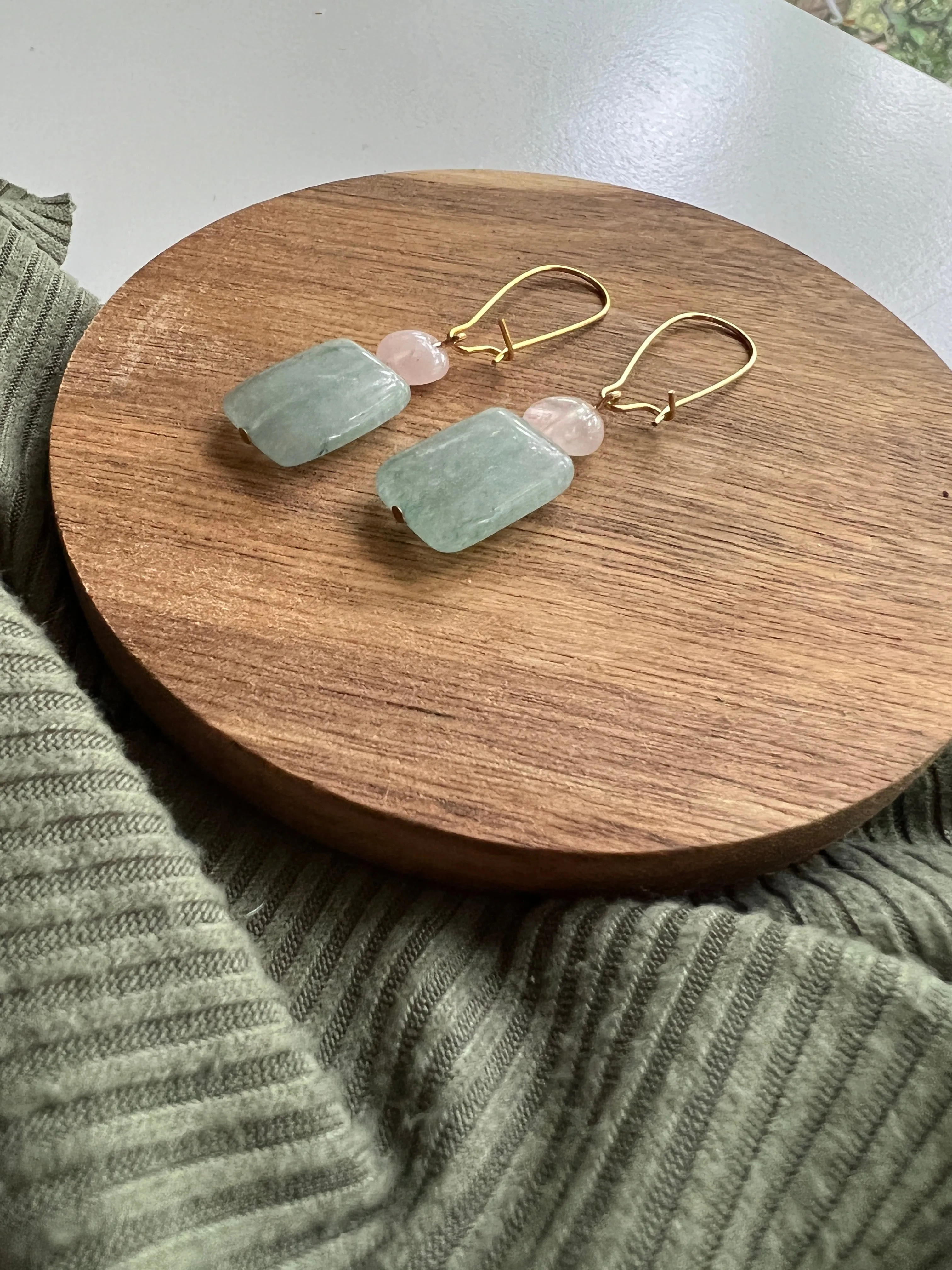 Fern | Aventurine   Rose Quartz Earrings