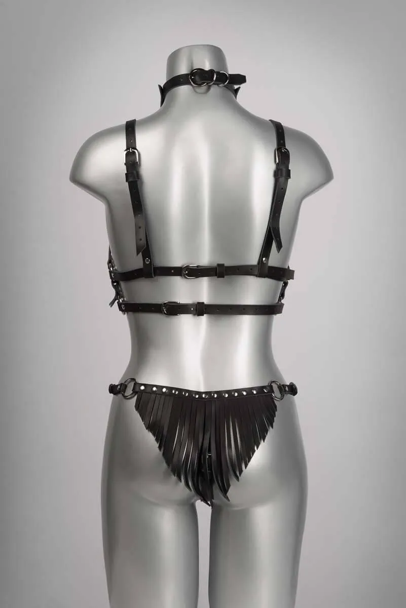 Fringe Leather Harness Bra