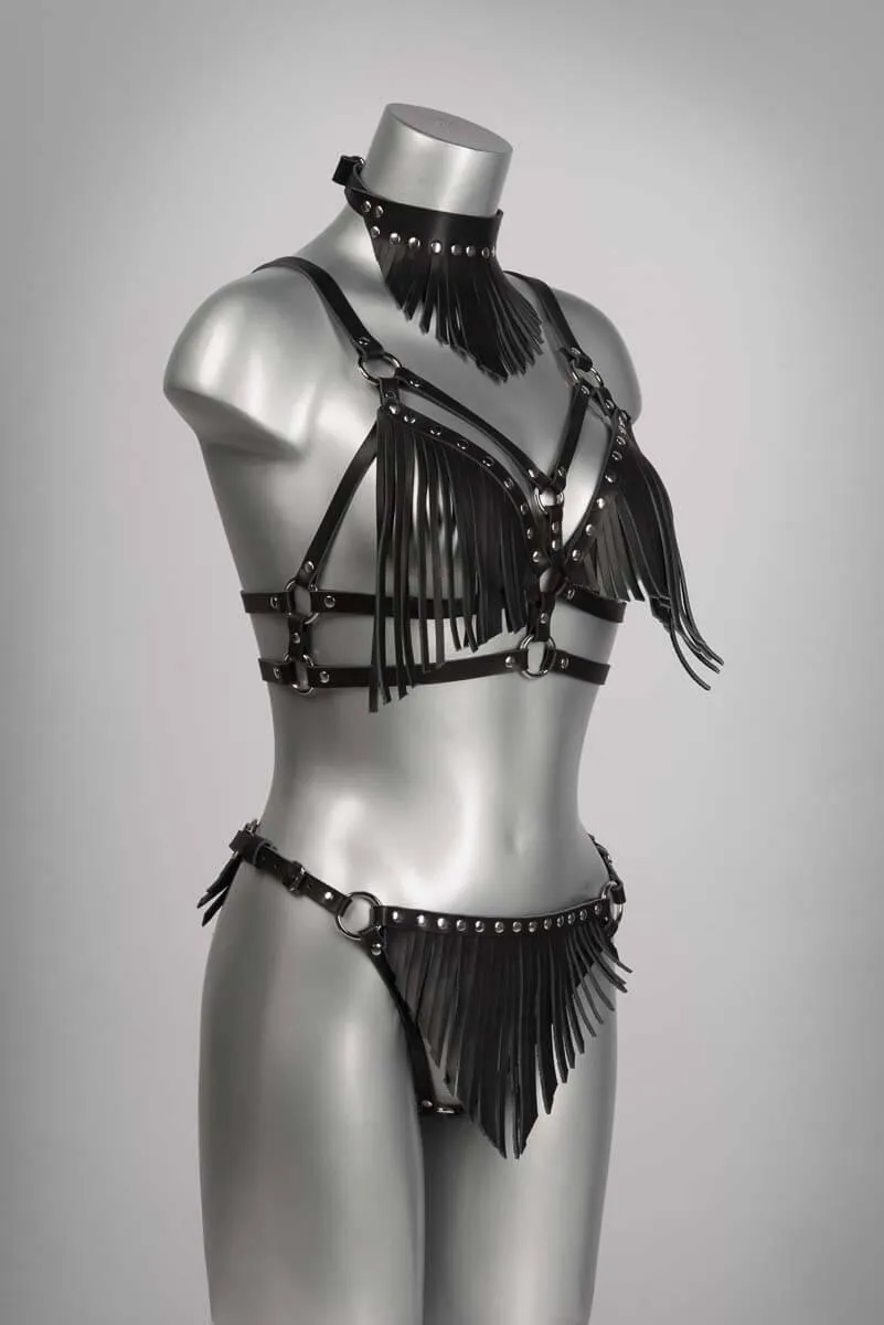 Fringe Leather Harness Bra